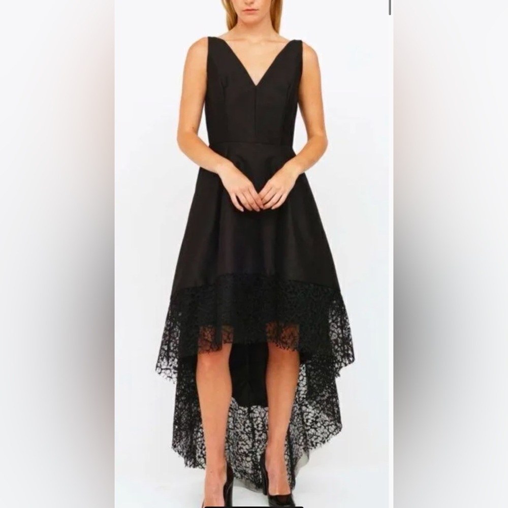 Monique Lhullier High Low Black Gown in size 10.